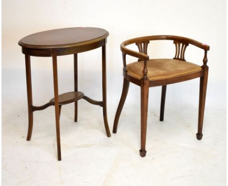 Early 20th Century inlaid mahogany occasional table with oval top and under shelf, 65cm wide, together with an early 20th Cen