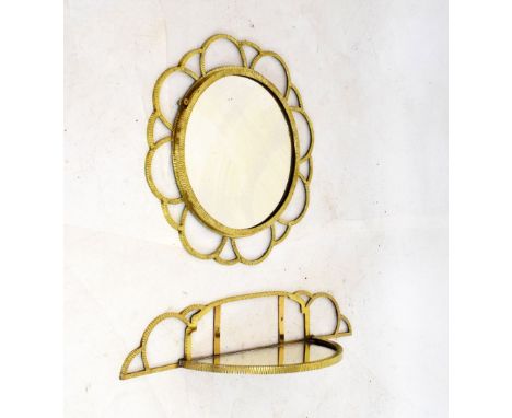 Modern Design - 1960's/70's retro brass-framed wall mirror with plain circular plate and flowerhead border, 51cm diameter, to