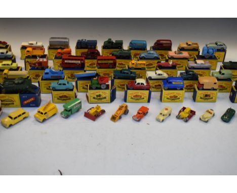 Large assorted collection of vintage Matchbox Moko Lesney diecast model vehicles to include 71 Army water truck, 73 RAF press