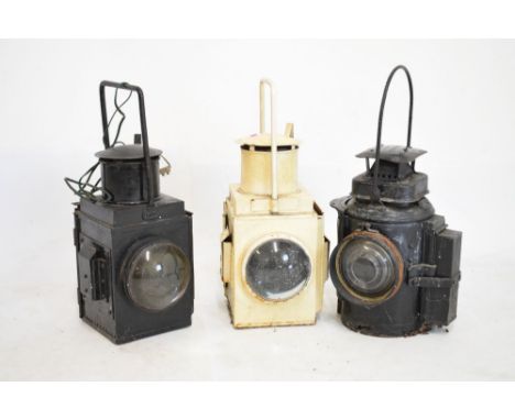 Railway Interest - The Adlake non-sweating lamp with brass L.N.S Railways badge and three other railway lamps  