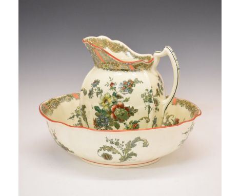 Late 19th Century transfer printed pottery jug and basin set, jug standing 29cm high, bowl 40cm diameter  