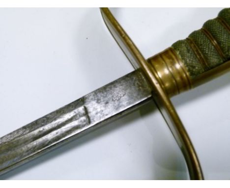 Mid 20th Century European sword, probably Austrian, a slim blade with twin fullers running almost to the point, brass grip wi