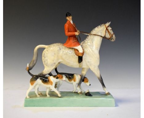 Royal Worcester 'Huntsman and Hounds' modelled by Doris Lindner, model No.3115 (broken foot), 19cm wide  