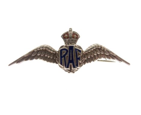 White metal and enamel RAF brooch of crowned winged design, stamped Sterling verso, in a Garrard box  