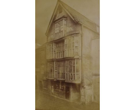 Late 19th/early 20th Century photographic print of a house in Lewin's Mead Bristol, 43cm x 26cm and two monochrome engravings