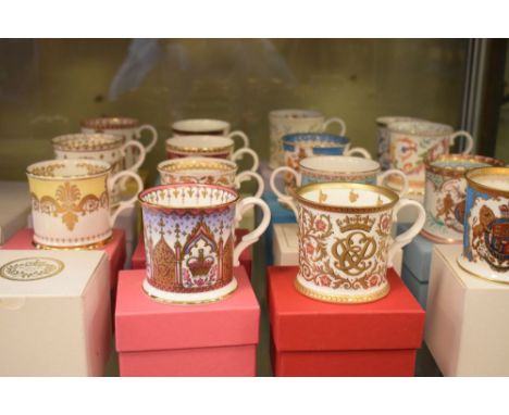 Large group of Royal Commemorative bone china cups and plates, to include Aynsley Queen's 60th Birthday, Queen Mother's 90th 