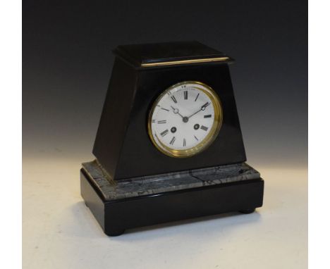 Late 19th Century French black slate mantel clock, with 3.75-inch white Roman dial, the movement outside countwheel-striking 