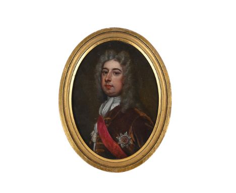 CIRCLE OF SIR GODFREY KNELLER (BRITISH 1646 - 1723) PORTRAIT OF A GENTLEMAN WEARING THE ORDER OF BATH Oil on panel, oval 22.5
