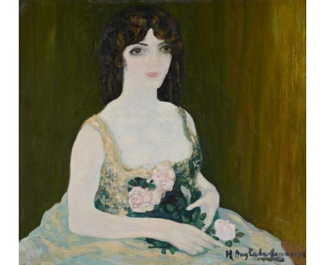 λ&nbspHERMENEGILDO ANGLADA CAMARASA (SPANISH 1871-1959) SOLA EN EL PALCO - 'ALONE IN THE BOX' Oil on panel Signed 'H. Anglada