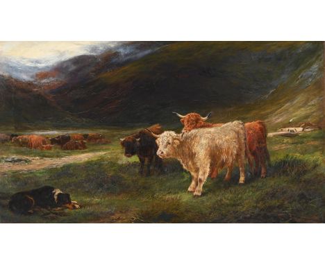 HENRY GARLAND (BRITISH FL. 1854-1890) HIGHLAND CATTLE  Signed and dated '1881' (lower left)  94 x 174cm (37 x 68½ in.)   Cond