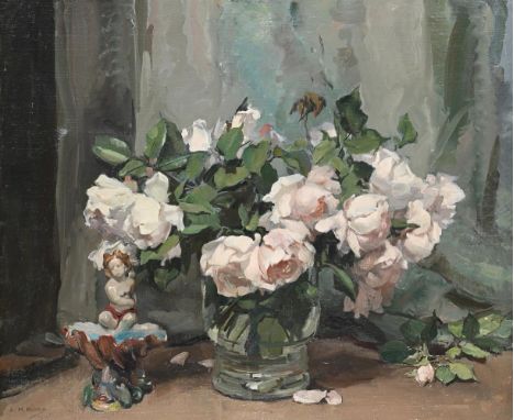 λ&nbspALICE MARY BURTON (BRITISH 1893 -1968) STILL LIFE OF ROSES (RECTO); STUDY FOR A PORTRAIT (VERSO) Oil on canvas Signed a