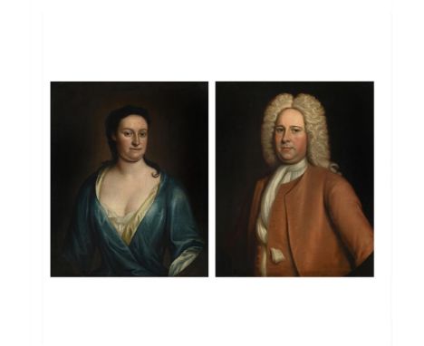 ENGLISH SCHOOL (LATE 17TH/EARLY 18TH CENTURY) PORTRAIT OF A GENTLEMAN WEARING OCHRE COAT; PORTRAIT OF A LADY WEARING A BLUE D