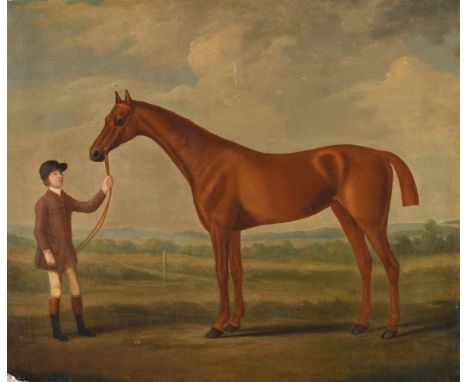 FRANCIS SARTORIUS (BRITISH 1734-1804) A CHESTNUT HORSE AND A GROOM Oil on canvas Signed (lower right) 49.5 x 60cm (19¼ x 23½ 