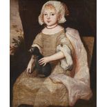 ENGLISH SCHOOL (17TH CENTURY), PORTRAIT OF A GIRL SEATED, HOLDING A DOG
