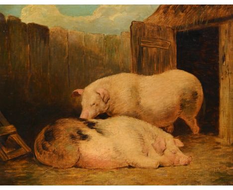 GEORGE MORLAND (BRITISH 1762/3-1804) PIGS IN A STY Oil on canvas Signed (lower left); also with later signature and date (low