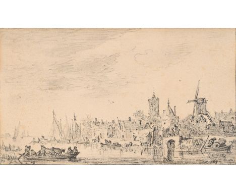 JAN JOSEFSZ. VAN GOYEN (DUTCH 1596 - 1656) FISHERMEN APPROACHING A HARBOUR Pencil Signed with initials and dated '1652' (lowe
