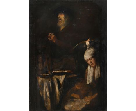 MANNER OF REMBRANDT HARMENSZ. VAN RIJN  THE ANNUNCIATION  Oil on canvas 138 x 96cm (54¼ x 37¾ in.) Unframed   Condition Repor