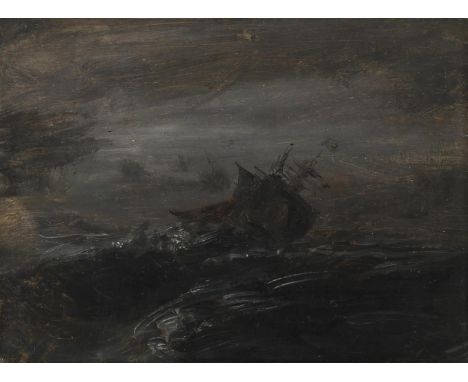 FRANCIS DANBY (BRITISH 1793-1861) A SAILING SHIP IN A STORMY SEA Oil on card Signed (to mount, lower centre)  16 x 18cm (6¼ x