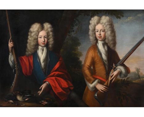 CIRCLE OF JOHANN KERSEBOOM (C.1680-1708)  A PORTRAIT OF TWO YOUNG GENTLEMEN, IN LANDSCAPE WITH GUNS AND GAME Oil on canvas 10