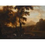 FOLLOWER OF RICHARD WILSON, FIGURES IN A LANDSCAPE AT SUNSET