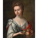 CIRCLE OF HERMAN VAN DER MYN (DUTCH 1684-1741), PORTRAIT OF A GIRL HOLDING A BASKET OF FRUIT