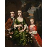 CIRCLE OF CHARLES D'AGAR (FRENCH 1669 - 1723), PORTRAIT OF THREE GRAVES CHILDREN, HOLDING FLOWERS