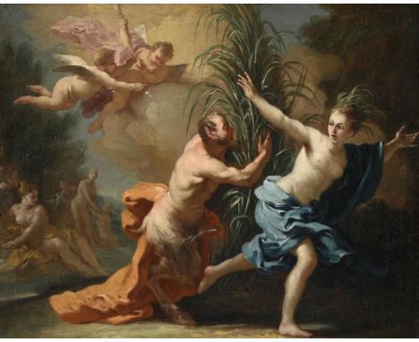 DOMENICO ANTONIO VACCARO (ITALIAN 1678-1745) PAN AND SYRINX  Oil on canvas 26.5 x 33cm (10¼ x 12 in.)  Literature:  R. Lattua