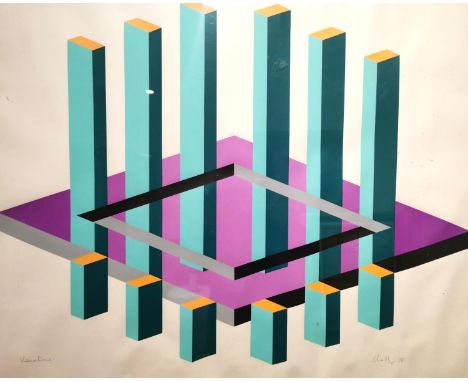Michael Challenger, British (1939-), 'Vexations', screen-print of an optical illusion. Signed and numbered and titled. Accomp