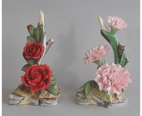 Two unusual Royal Worcester floral studies- Carnation and Floribunda Rose 1986. Height 12cm (2) 