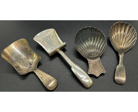 Eleven 19th century silver caddy and sugar spoons, various designs, 3.5oz approx 