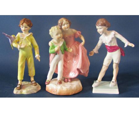Eight Royal Worcester figures comprising Polly Put the Kettle On, Masquerade, The Parquet, Sister, Little Boy Blue, Goosey Go