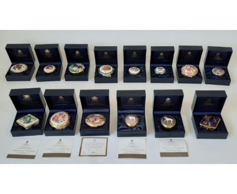14 Royal Worcester china trinket boxes most from the Connoisseur Collection including floral and wildlife decoration, Zodiac 