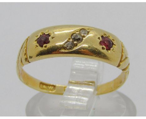 18ct topaz and diamond gypsy ring, maker 'L&amp;W', Birmingham 1898, size K, 3.1g 