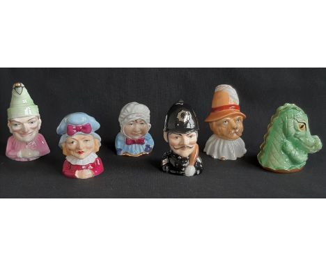 Six Royal Worcester Limited Edition Connoisseur Collection Punch &amp; Judy Series Candle Snuffers, comprising Mr Punch, Judy