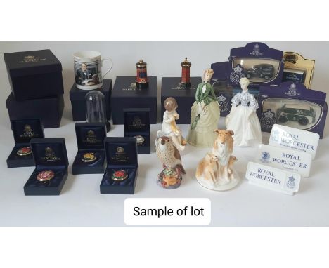 Royal Worcester Collection including 5 miniature floral trinket boxes from Connoisseur Collection, 3 boxed china model vans b
