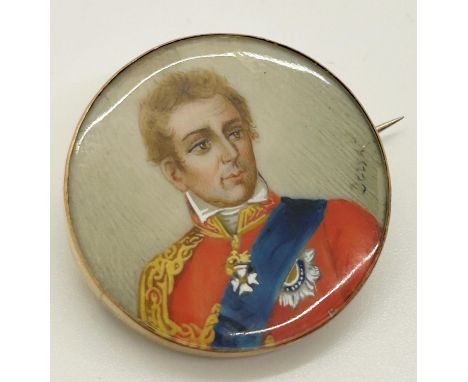 A small 19th century painted portrait miniature on ivory, study of an officer, possibly depicting Arthur Wellesley, 1st Duke 