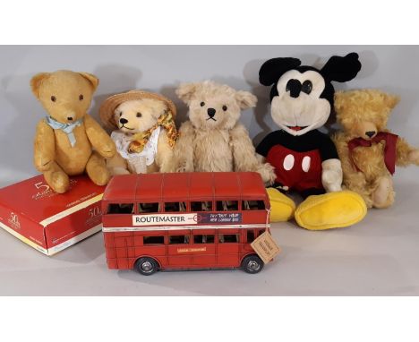 Mixed toy lot including soft toy Mickey Mouse, limited edition Teddy Bear by Merrythought, old style bears by Hermann and Joy