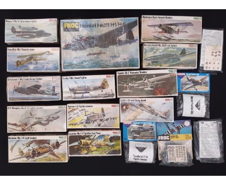 18 model kits of WW2 era aircraft, all 1:72 scale including 16 by Frog and 2 by Novo. All appear un-started with 8 in sealed 