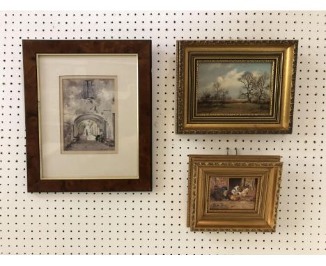 Three Paintings: James Wright - 'Winter Landscape', oil on canvas board, signed below, titled verso, 13 x 18 cm; F. Clark - T