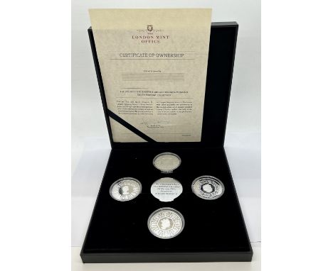 London mint - four piece silver crown set, 2015 QEII longest reigning Monarch silver portrait collection 