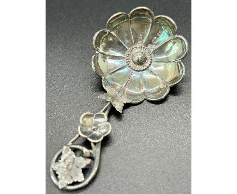 A Victorian silver caddy spoon, Birmingham 1866, maker Hilliard &amp; Thomason (rubbed) flower head bowl with wire handle and
