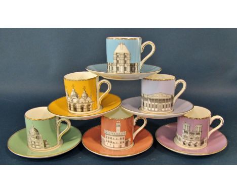 Six Wedgwood Grand Tour collection coffee cups and saucers, six Worcester Viceroy pattern coffee cans and saucers, six Tuscan