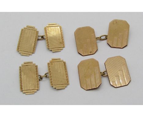 Two pairs of 1930s 9ct cufflinks with Art Deco engine turned detail, 7g total 