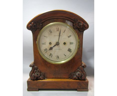 Late 19th century mantle clock in a burr walnut case with carved floral detail, enclosing an eight striking movement - Smith 