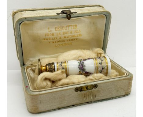 19th century French seal, the tapering ceramic handle with floral swag detail in a satin box 