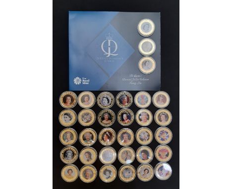 Royal mint issue - The Queens Diamond Jubilee Collection Family Tree, 33 gold plated finish coloured portrait centre of the l