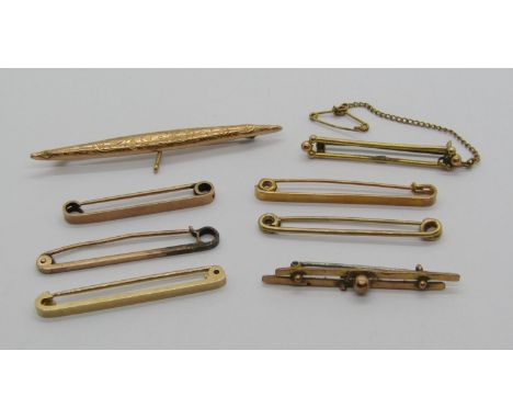 Collection of antique 9ct bar brooches and tie pins, 15.9g total (8) 