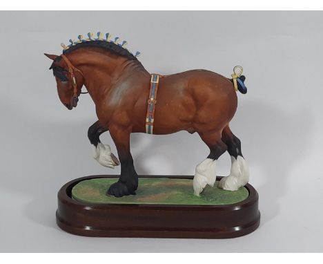 Royal Worcester Shire Stallion modelled by Doris Lindner 1964, height 24cm excluding plinth. One plume missing to mane 