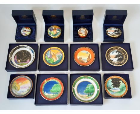 12 boxed pieces from Royal Worcester Art Deco Collection comprising; china boxes- Swallows at Dusk, Castles in the Air, Morni
