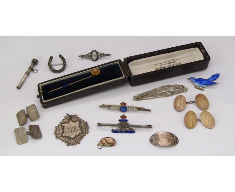 Antique stick pin with 15ct diamond set head, together with a selection of silver jewellery to include an Arts &amp; Crafts s